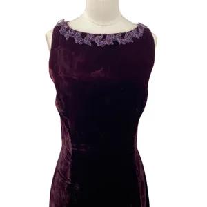 Vintage 90s Scott Mcclintock Beaded Velvet Gown Sheer Low Back Purple 6 thumbnail 5