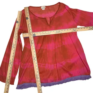 Natural Life Live Happy Tunic Top L/XL Boho Fringe 100% Lightweight Cotton thumbnail 8