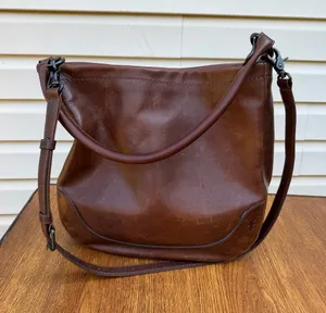 Frye Melissa Leather Convertible Hobo Crossbody Shoulder Bag Brown thumbnail 1