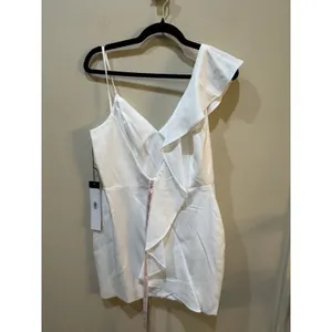 Ieena for Mac Duggal Asymmetric‎ Ruffle Cocktail Minidress White 70161 Size 8 thumbnail 4