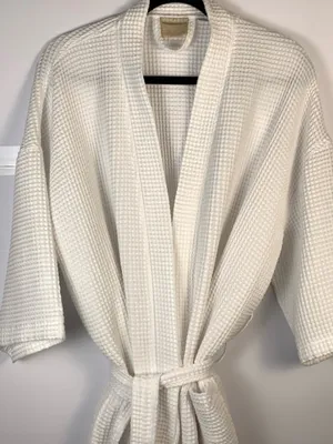 Monarch White Waffle Weave Spa Robe Unisex One Size Belted Hotel Resort Cotton thumbnail 2