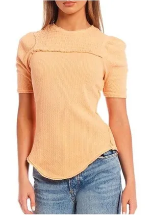 We The Free Free People‎ Red Delicious Tee Sunset Drive Raw Hem Thermal Top XS thumbnail 1