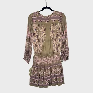 Free People Womens Dress Green Moonlight Floral Mini Smocked A Line Boho Small thumbnail 3
