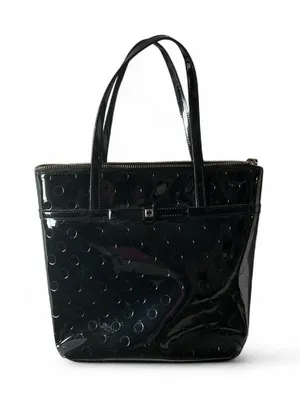 Kate Spade Jeralyn Camellia Street Black Patent Leather Circle Embossed Tote Bag thumbnail 1