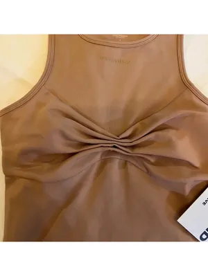 NWT Girlfriend Collective Quinn Tank Top Earth Brown Ruched Twist High Neck Sm thumbnail 2