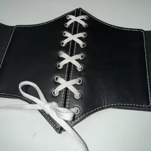 Corset Belt Womens Medium Large Black Lace Up Snap Back Pirate Goth Whimsigoth thumbnail 2