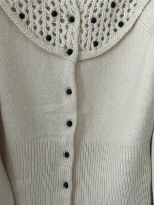 Anthropologie Sleeping on Snow Tea for Two Crochet Yoke Beaded Button Cardigan thumbnail 5