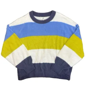Aerie Blue and Yellow Crew Neck Sweater with Bold Stripes thumbnail 1