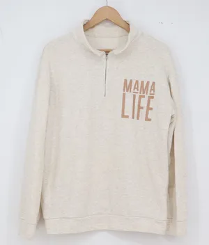 Unbranded Sweatshirt Womens L Mama Life Graphic Oatmeal Quarter Zip Excellent thumbnail 1
