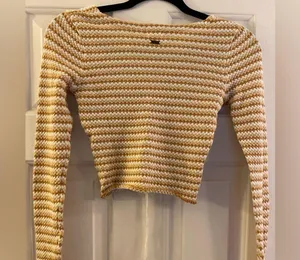 Ghanda Cisco Long Sleeve Crop Top in Natural Stripe, Size Extra Small thumbnail 7