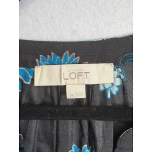 Loft Floral Border Print Split Neck Blouse Black Blue Boho Top Medium thumbnail 6