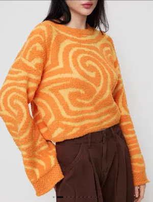Cider Orange Yellow Swirl Fuzzy Knit Cropped Sweater Small Retro Pullover thumbnail 1