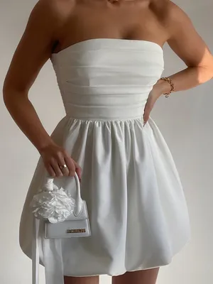 SHOWPO Shaima Strapless Bubble Hem Mini Dress In White thumbnail 1