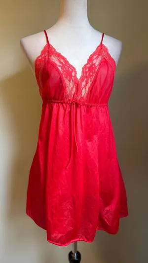 Tres Chic Red Lace Med Babydoll Chemise Nightie Lingerie top vintage sexy glam‎ thumbnail 1
