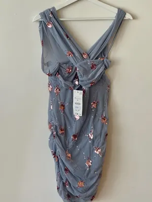 ZARA Draped Sequin Mini Dress blue thumbnail 7