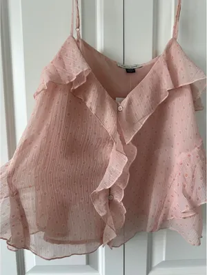 AE Ruffle Cami Tank Top American Eagle NWT Light Pink Medium thumbnail 6