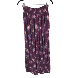 Xhilaration Womens Pants Pull On Wide Leg Crinkled Floral Purple M thumbnail 2