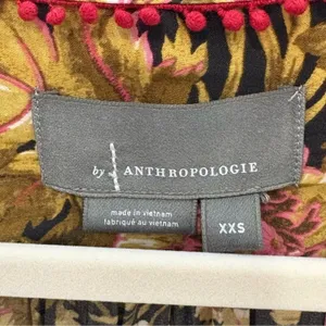 Anthropologie Floral Peplum Blouse V-Neck Button Front Flared Cuff Top Black thumbnail 9