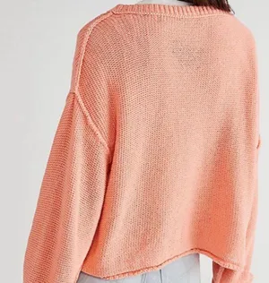 Free People Inside Out Pullover Sweater Pink Peach Large thumbnail 2
