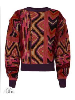 Farm Rio Patches Stripe Sweater Medium thumbnail 2