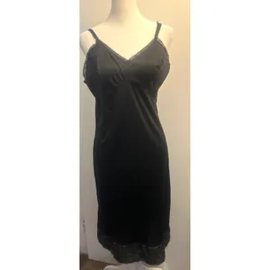Vintage 90s Black Slip Dress Med Lingerie Romantic Goth Whimsigoth Lace Trim thumbnail 2