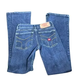 Dickies Girl Women Dark Wash Flare Leg Low Rise Denim Jeans Size 3 thumbnail 4