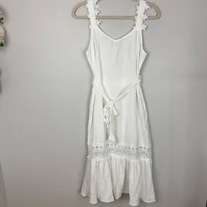 Cupshe Powder Lace & Tie Midi Summer Dress White Small NWT Minimalist Vacay Feminine thumbnail 7