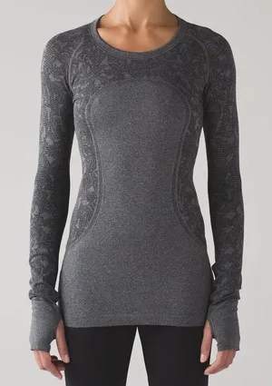 Lululemon Swiftly Tech‎ Long Sleeve Crew Heathered Black Size 6 Seamless Running thumbnail 1