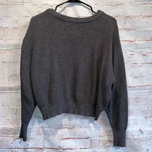 Zara knit crew neck semi cropped sweater pullover grey long sleeve L ribbed thumbnail 5