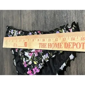 Shade & Shore‎ Womens Floral Bikini Set Black Pink Ruffle Edge Coquette Medium thumbnail 6