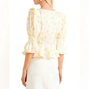ANNA MASON Rosi Blouse White & Yellow Banana Ruffle‎ Button Down Medium thumbnail 2