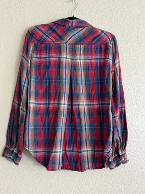Dylan Medium Red Blue Plaid Flannel Button Down Shirt Western Fall Layering Top thumbnail 5