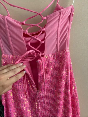 Lulus Bold Aesthetic Hot Pink Sequin Lace-Up Bodycon Mini Dress Size XS Mobwife thumbnail 9