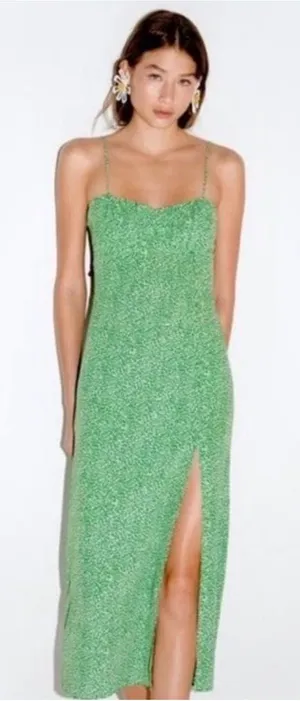 Zara Printed Corsetry-Inspired Dress Green White Leopard Cheetah Size XS thumbnail 1
