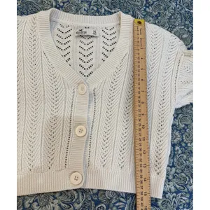 Hollister White Pointelle Knit Cropped Cardigan Sweater XS 350S27720 Cotton thumbnail 4