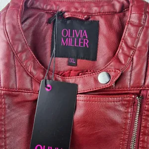 Olivia Miller NWT Womens Burgundy Faux Leather Moto‎ Jacket Fits Large thumbnail 2