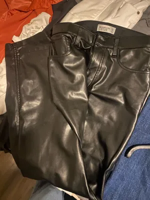 abercrombie high rise black leather jeans thumbnail 2