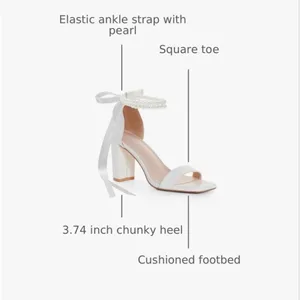 NEW High Heel Wedding Pearl Open Square Toe Block Bow Bridal Shoes 9.5 thumbnail 6