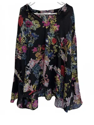 Spense Black Floral Accordion Bell Sleeve Blouse Plus Size 3X thumbnail 1