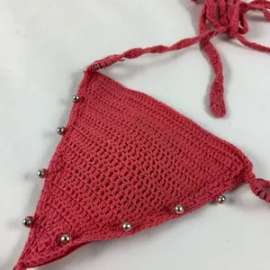 SM Salmon pink crochet triangle bikini top thumbnail 7