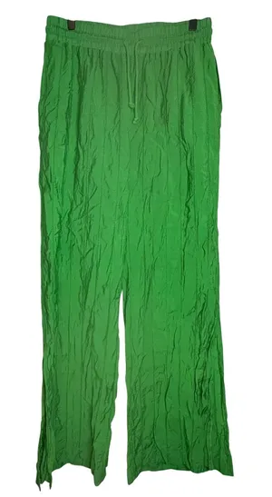 Jason Wu Green Crinkle Drawstring Waist‎ Wide Leg Casual Pants - Women's L thumbnail 1