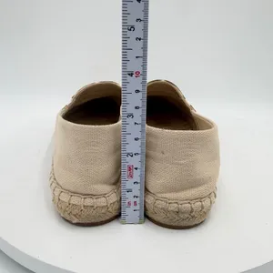 Tory Burch Poppy Espadrille Canvas Flats Beige White Logo 6M 41012 thumbnail 6