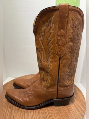 Old West Women’s Tan Full Leather Western Cowgirl Annie Oakley Boots Size 6 thumbnail 3