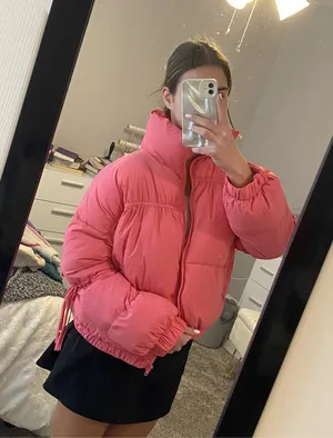 Palmetto Moon pink puffer jacket with bows on sleeve thumbnail 1