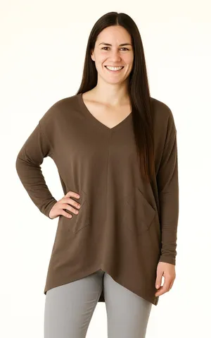BRYN WALKER Alexis Tunic Top Mink Brown Size Small S Pockets LAGENLOOK OVERSIZED thumbnail 1