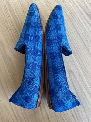 Rothy's Blue Knit Slip-On Flats with Green Insole thumbnail 7