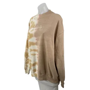 Neon Riot Women Beige Fleece Tie Dye Mock Neck Long Sleeve Sweatshirt Top Size L thumbnail 2