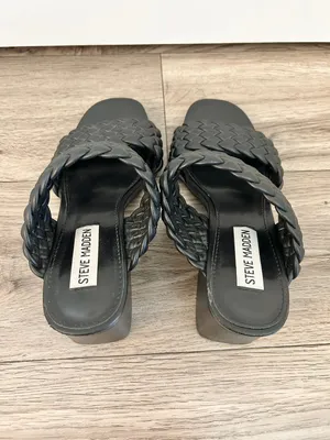 Steve Madden Daphnee Braided Black Block Heel Sandals Size 6 thumbnail 9