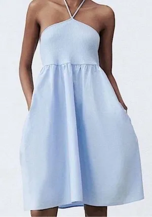 Zara Blue Halter Baby Doll Dress thumbnail 1