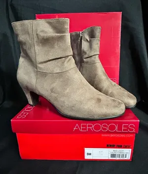 Aerosoles Red Light Taupe Fabric Mid-Heel Ankle Boots Women’s 8M thumbnail 1